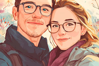 custom couple portrait romantic artistic illustration