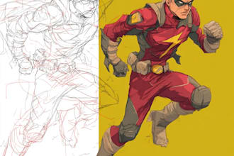 draw a unique superhero comic and cartoon character