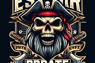 design premium vintage esport pirate skull mascot logo with t shirt design