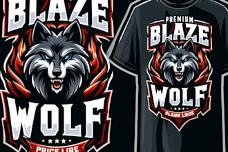 design premium blaze wolf mascot logo with t shirt design