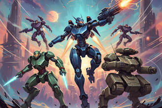 custom futuristic mecha robot character illustration art
