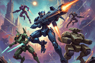 custom futuristic mecha robot character illustration art