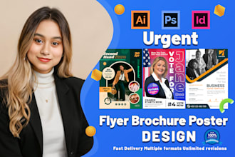 design urgent flyer, brochure and poster with express 12 hours delivery