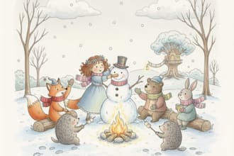 make playful and magical kids book artwork in watercolor