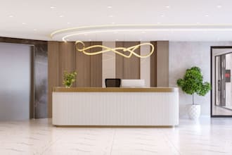 create functional office interior,meeting room,modern reception,natural lighting
