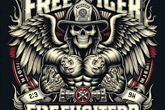 design high quality fire fighter mascot logo with t shirt design