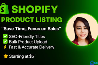 do shopify product listing, bulk upload and SEO optimization