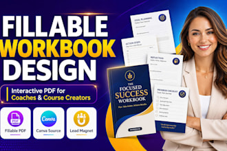 design fillable workbook for coaches, interactive PDF fillable workbook design
