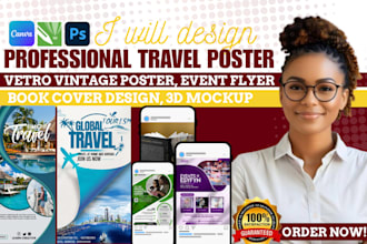 design vintage poster,retro travel poster, book cover, event flyer