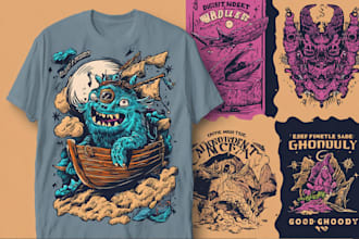 create vintage cartoon illustration t shirt design
