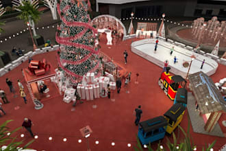 3d christmas decoration,rooftop winter,snowflake deco,mall activation,cgi render