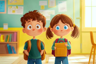 do children story book illustration, kids story book