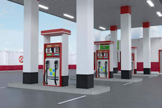 design 3d gas station, store, and interior models