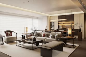 remodel stylish 3d apartment interior, furniture layout,realistic kitchen render