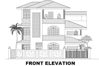 draw 2d floor plans, elevations and furniture layouts sections, roof, site plans