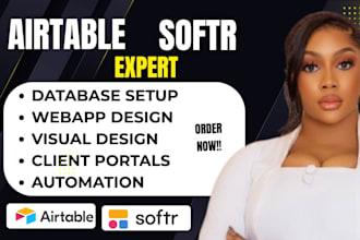 setup airtable database, softr webapp with visual design