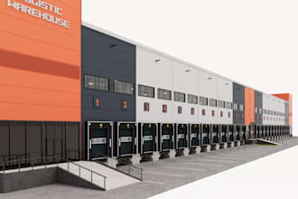 do 3d warehouse design, 3d industrial building, office design, 3d factory