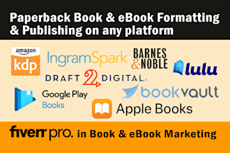 format and publish paperback book, ebook on KDP or ingramspark or barnes noble