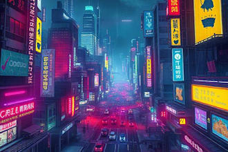draw illustration of futuristic cyberpunk city