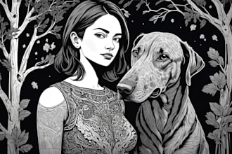 draw a custom digital art portrait in linocut style