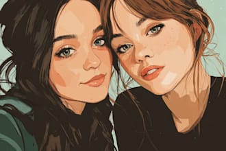 draw vector character logo and friendship portrait