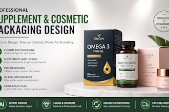 design professional supplement and cosmetic packaging boxes with dieline