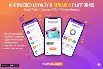 build loyalty app, digital wallet app, coupon code, reward based, CRM app,ai app