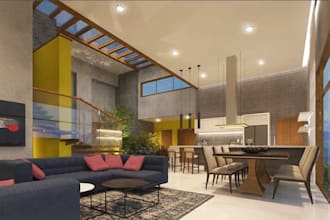 revamp 3d penthouse top floor, high end living room,furniture design,cozy render