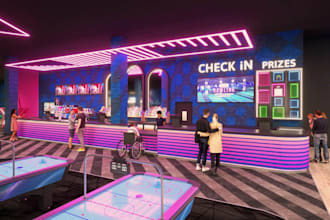 renovate 3d modern night bar,led light,gaming zone,computer game bar, restaurant