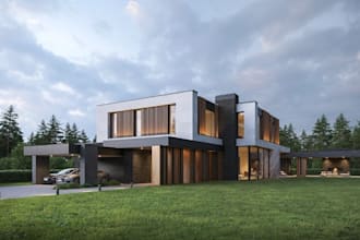 redesign 3d condominium villa, outdoor design,lawn garden,car park,cgi rendering
