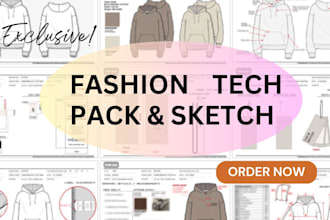design fashion technical sketch and clothing tech pack