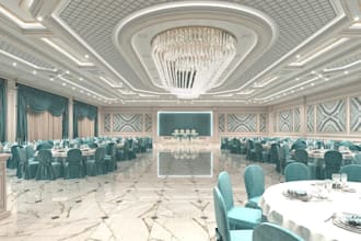 render 3d wedding boutique hall ,drape decoration, event hall arraignment,indoor