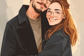 draw a cute couple or family portrait caricature