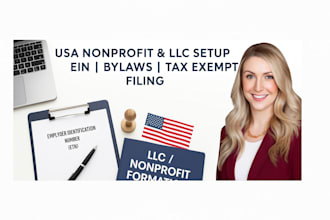 register your USA nonprofit, llc 501c3 ein bylaws and tax exempt setup filling