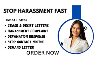 draft a professional cease and desist, harassment or defamation notice