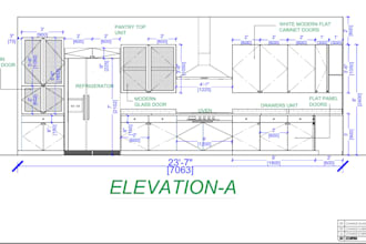 design detailed kitchen layout and cabinet drawings in autocad