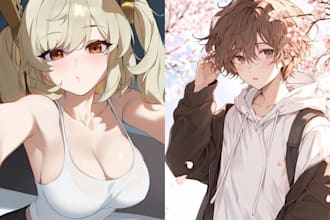 create custom 2d anime characters and oc designs, chibi anime art