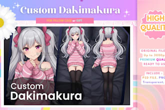 create custom dakimakura anime illustration body pillow design oc, vtuber, waifu