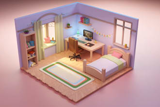 create 3d low poly room, environment, scene in blender