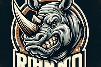 design vintage angry rhino mascot logo with t shirt design