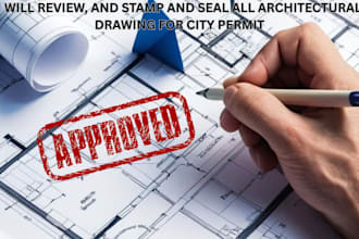review and stamp florida, texas pe stamp architectural drawing for city permit