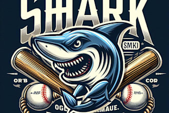 design a vintage shark baseball mascot logo with t shirt design