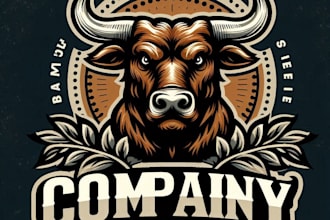 do custom vintage bull head mascot logo with t shirt design