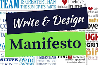 write and design a professional and unique manifesto, banner, text art