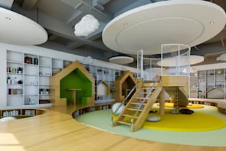 redesign stunning kids room,interior layout, furniture render,cgi play structure