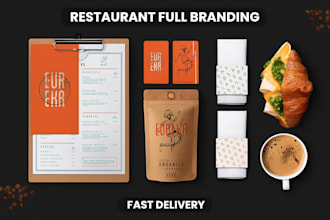 professional restaurant branding with logo food  coffee menu and packaging
