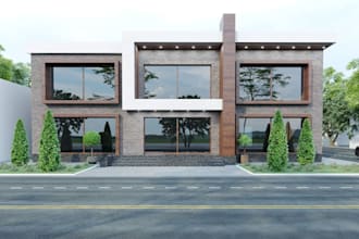 upgrade 3d exterior office facade,front elevation, driveway urban cgi rendering