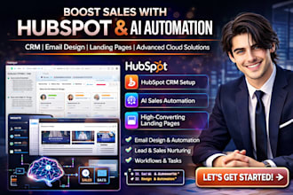 setup hubspot crm, email design, website landing page cloud ai sales automation