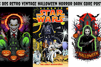 do 80s 90s retro vintage halloween horror dark gore poster retro comic cover art