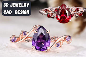 custom 3d jewelry cad design, ring, pendant, bracelet for casting or 3d printing